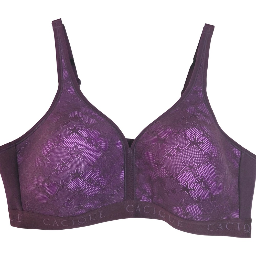 Cacique 44C Front Close Bra No Wire Lightly Lined Mesh Lace‎ Comfort